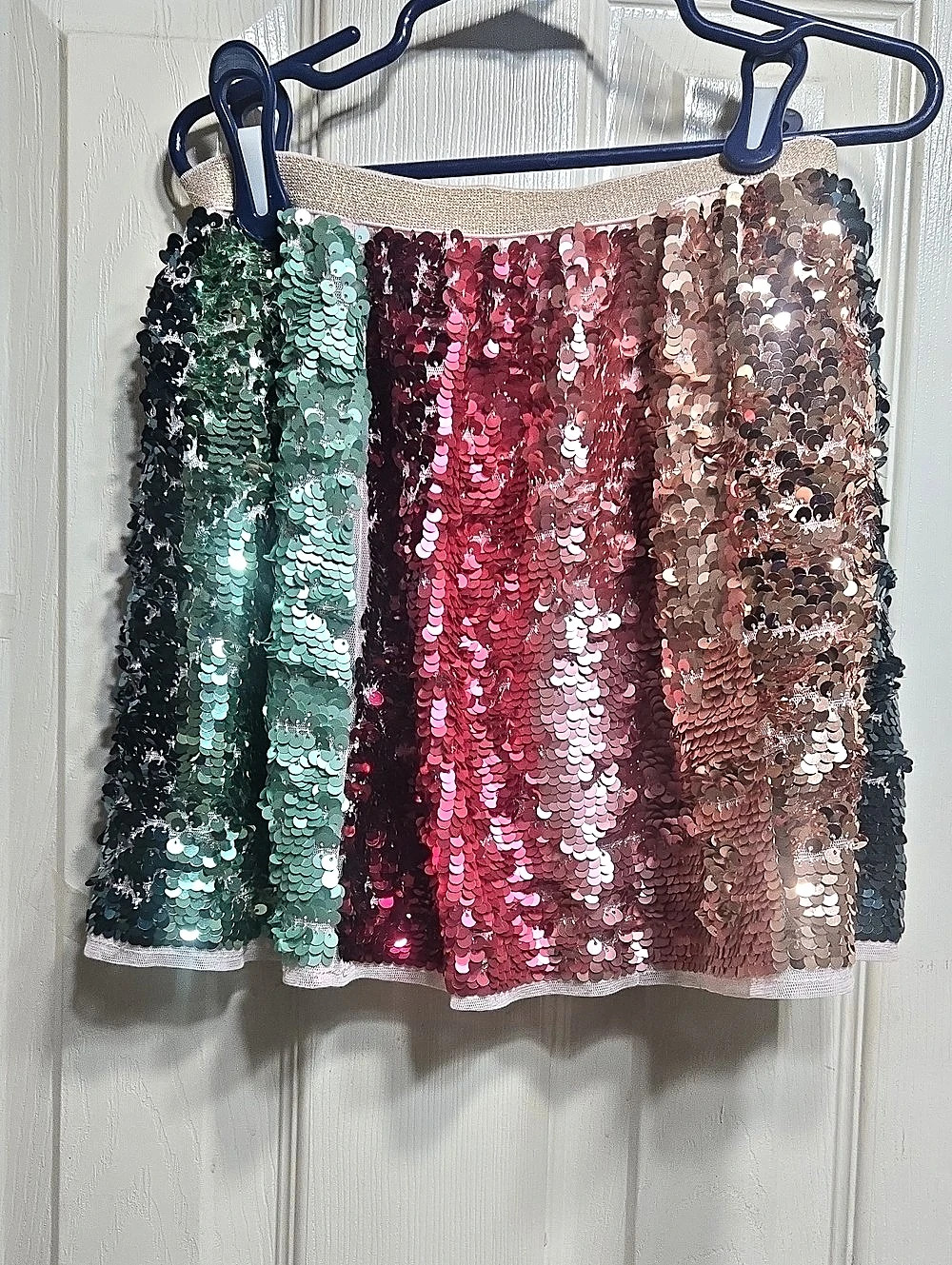 H $ M Color Block Sequin Mini Skirt in Pink & Green Like New
